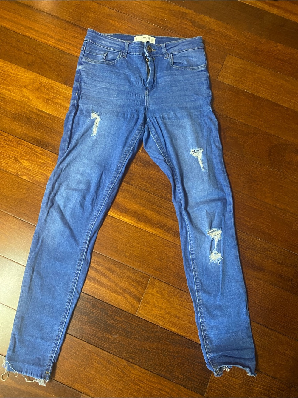 Mango Distressed Skinny Jeggings - Blue Denim